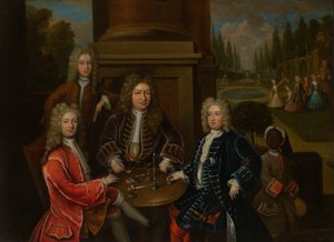 Elihu Yale sitzt am Tisch mit dem zweiten Herzog von Devonshire und Lord James Cavendish von Unknown