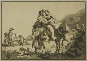 Familie von Reisenden beim Ausruhen