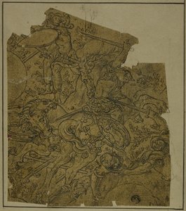 Fragment: Bewaffnete Krieger zu Pferd kämpfen gegen Fußsoldaten von Unknown