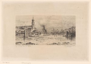 Ansicht der Kehrwiederspitze und einer Kirche in Hamburg von Unknown