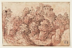 Landschaft: Haus auf bewaldetem Hügel