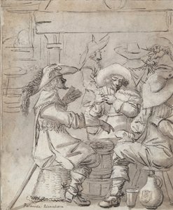 Männer beim Kartenspiel (recto); Gasthausinterieur mit stehendem Mann, der raucht (verso) von Unknown