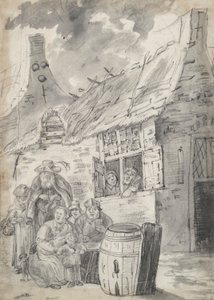 Bauern vor einem Cottage