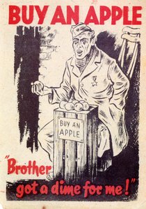 Propaganda. Kauf einen Apfel. Bruder, hast du einen Groschen für mich! 1940
