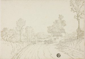 Straße am Haus in der Landschaft von Unknown