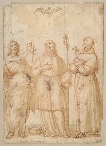 Heiliger Johannes, Heiliger Karl Borromäus und Heiliger Franziskus unter der Taube des Heiligen Geistes von Unknown