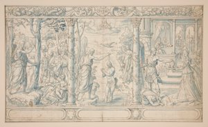 Drei Szenen aus dem Leben des heiligen Johannes des Täufers; Johannes der Täufer predigt, Taufe Christi, Enthauptung Johannes des Täufers