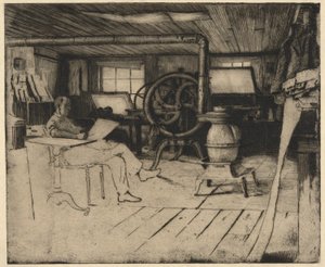 Unbetiteltes Interieur mit Druckerpresse von Unknown