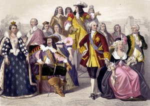 1610 bis 1774. Marie de Medici, Ludwig XIII, Ludwig XV, Marie Antoinette und Ludwig XVI. Gravur des 19. Jahrhunderts.
