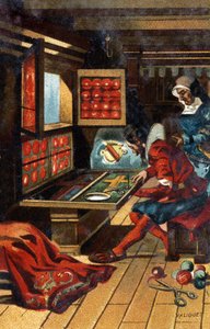 Ein Chasublier (ein Arbeiter, der alle Arten von Kirchenkleidung herstellt) im Jahr 1546. Chromolithographie des späten 19. Jahrhunderts von Unknown artist