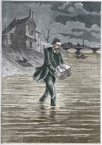 Ein Mann, der sich selbst tötet, indem er sich mit einem Stein um den Hals ins Wasser wirft - Gravur