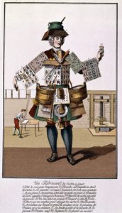 Ein Hersteller von Spielkarten. Gravur aus dem 17. - 18. Jahrhundert nach „The Playing Cards“. von Unknown artist