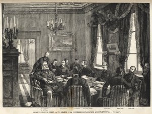 Ein Treffen der Europäischen Konferenz von Konstantinopel Serbien-Bulgarien Krieg, Türkei - Serbo-Bulgarischer Krieg - Ein Treffen der diplomatischen Konferenz in Konstantinopel - 1885 - im illustren Universum von 1886 (Alexander von Nalidov (Nelidoff) (18 von Unknown artist