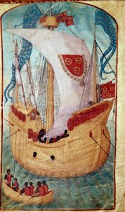 Ein Schiff mit dem Wappen von Louis Malet (1441-1516), Herr von Granville. Miniatur von Olivier de la Marche (1425-1502)