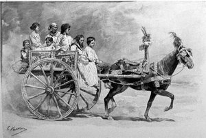 Ein traditioneller sizilianischer Karren. Gravur aus dem 19. Jahrhundert von Unknown artist