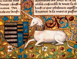 Ein Einhorn und ein Wappen (Detail)
