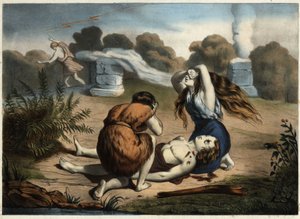 Abels Tod. Anonyme Gravur aus der Mitte des 19. Jahrhunderts. von Unknown artist