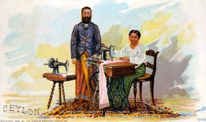 Werbung für Nähmaschinen von Singer, Ceylon (heutiges Sri Lanka). 1892