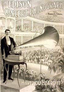 Werbung für das Edison Grammophon „The Edison Concert Phonograph, Have you heard it?“ - Lithografie 1899