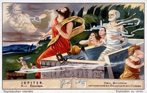 Aesculapus stirbt, von Jupiter getroffen, weil er die Toten auferweckt hat - Oxo Chromolithografie, produziert von Liebig von Unknown artist