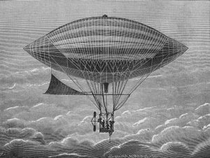 Luftschiff elektrischer Aerostat der Brüder Gaston und Albert Tissandier. In „Album de la Science“, Éditions Jouvet von Unknown artist