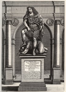 Allegorie, die König Ludwig XIV. (1638-1715) darstellt, wie er seine Feinde zerschmettert. Gravur von J. Frosne aus dem Jahr 1653. Privatsammlung.