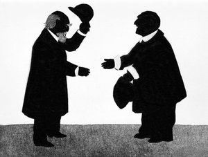 Eine imaginierte Begegnung zwischen Eduard Hanslick (1825-1904), österreichischer Musikwissenschaftler, und Komponist Anton Bruckner (1824-1896). Chinesischer Schatten von Unknown artist