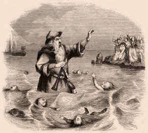 Ein alter Mann ertränkt Kinder im Meer, aus einer populären deutschen Volkssage
