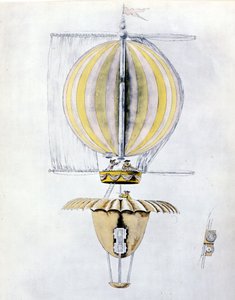 Anonyme Zeichnung eines Segelluftschiffballons mit Kegel-Fallschirm