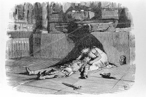 Antonius oder Marcus Antonius (83 v. Chr. - 30 v. Chr.) stirbt in den Armen von Kleopatra, nachdem er an ihren Selbstmord geglaubt hatte. Gravur des 19. Jahrhunderts