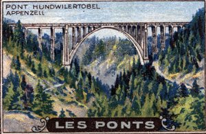 Architektur und Bauingenieurwesen: Darstellung der Hundwilertobel-Brücke im Kanton Appenzell, Schweiz, Serie über Brücken, Anfang des 20. Jahrhunderts von Unknown Artist