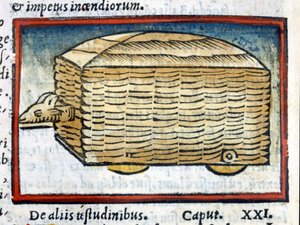 Widder - eine Art Panzer - in „De architectura“ von Vitruv aus 1630