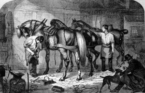 Handwerker: der Hufschmied fertigte die Hufe der Pferde. Gravur aus dem 19. Jahrhundert von Unknown artist