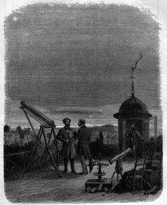 Astronomen beobachten mit ihren astronomischen Gläsern den Planeten Merkur am Himmel von Paris, 17. Februar von Unknown artist
