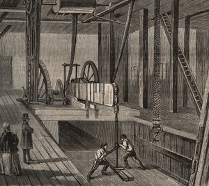Bohrwerkstatt des artesischen Brunnens von Passy. Gravur von 1856 im „Le Musée Des Sciences“. von Unknown artist