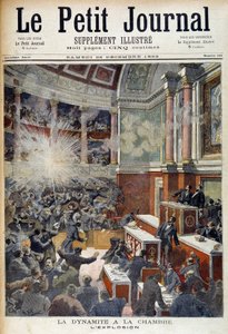 Anschlag im Abgeordnetenhaus. Explosion verursacht durch eine Bombe des Anarchisten Auguste Vaillant (1861-1894). in „Le Petite journal“, 23.12.1893
