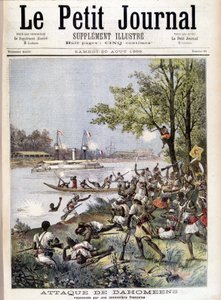 Angriff der Dahomeer abgewehrt von einem französischen Kanonenboot - in „Le Petit Journal“ vom 20.08.1892