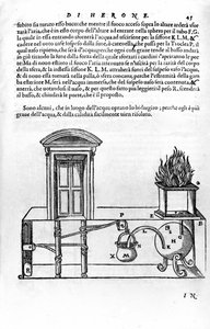 Automatischer Mechanismus von Heron von Alexandria (der Ältere) (1. Jahrhundert) zum Öffnen und Schließen der Türen eines Tempels. Heron, Spiritalia von Unknown artist