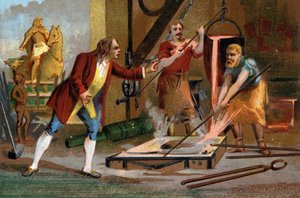 Balthazar Keller (1638-1702), Goldschmied und Gründer, goss in einem einzigen Guss die erste Reiterstatue im Jahr 1699. Späte Chromolithografie des 19. Jahrhunderts