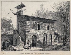 Barbarenhaus der gallo-römischen Zeit - (Barbarenhaus gallo-römische Ära) Gravur von 1889 in „Geschichte der menschlichen Behausung auf der Weltausstellung von 1889, von Herrn Charles Garnier - Zentralbibliothek der Schönen Künste Paris 1889
