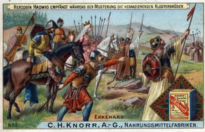 Barbareninvasionen - Während der Truppeninspektion empfängt Herzogin Hadwig die Mönche, die im Hintergrund herannahen.