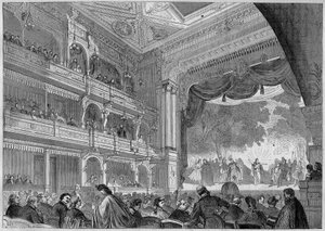 Berlin, Ansicht des neuen Saals des Wallner-Theaters, wiederaufgebaut im Jahr 1865. In „L