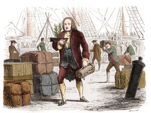 Bernard de Jussieu (1699-1777), französischer Botaniker, bringt 1734 zwei Zedern aus dem Libanon aus England. Gravur von 1861.