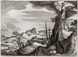 Bibel von Royaumont, Altes Testament: Tod des Mose. Gott zeigt Mose das Land Kanaan vom Gipfel des Berges Nebo, wo er stirbt. Illustration von 1811.