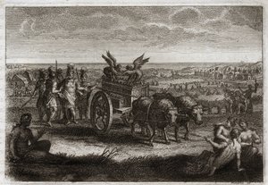 Bibel von Royaumont, Altes Testament: Die Rückkehr der Bundeslade. Die Philister senden die Bundeslade nach Judäa zurück, um die Übel zu vermeiden, die sie ihnen täglich verursachte. Illustration von 1811.