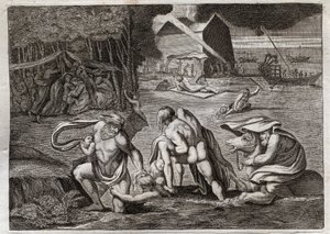 Bibel von Royaumont, Altes Testament: Die Sintflut. Die Sintflut überschwemmt die ganze Erde. Die einzige Arche rettet diejenigen, die darin eingeschlossen waren, vor dem Untergang. Illustration von 1811.