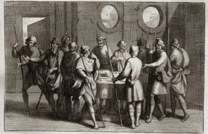 Bibel von Royaumont, Altes Testament: Das Osterlamm. Gott befahl den Juden, das Osterlamm zu essen, und tötete für die zehnte Plage jeden Erstgeborenen. Illustration von 1811.