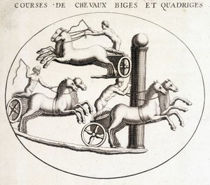 Biges und Quadrigen Pferderennen. Gravur des 19. Jahrhunderts von Unknown artist