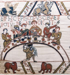 Bischof Odo segnet das Essen und den Wein, Teppich von Bayeux