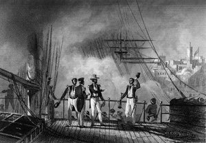 Bombardierung von Tanger durch den Prinzen von Joinville. In „Histoire générale de la marine“ von Van Tenac von Unknown artist